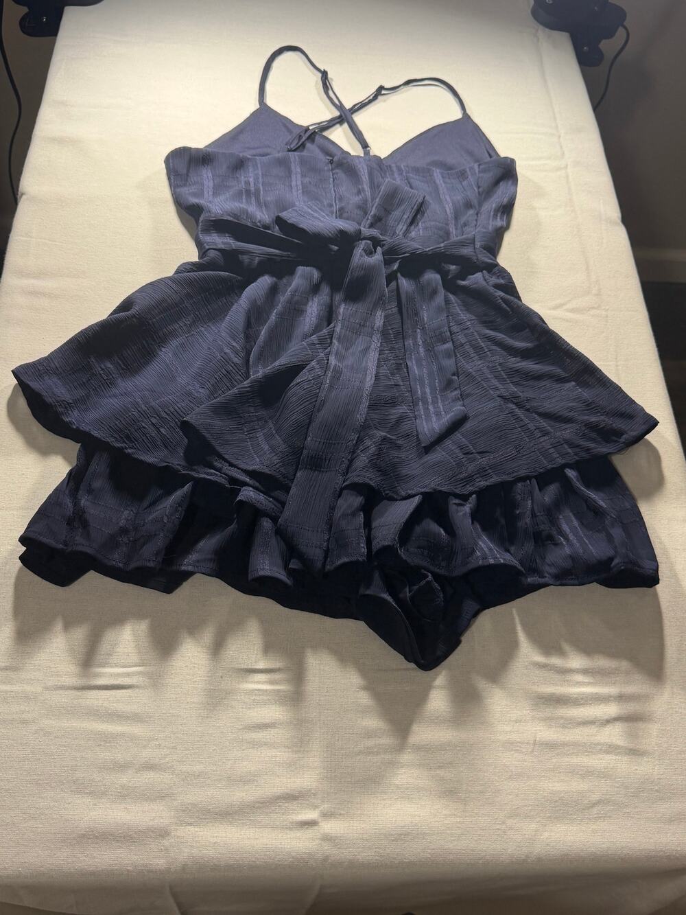 Allison & Kelly Women’s Navy Blue Ruffle Tie Waist Romper Size Small